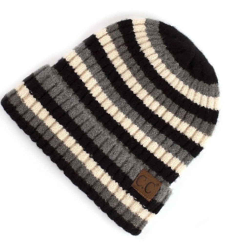 CC Black Gray Striped Cuff Beanie